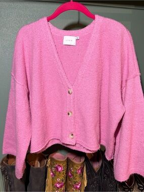 LUSH  Pink Button-Front V-Neck Sweater Cardigan M
